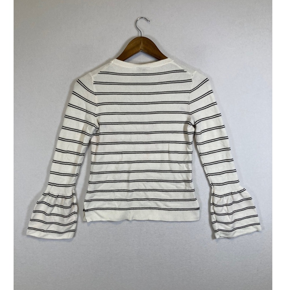 Classic Chic Ann Taylor Factory Women S White Black Striped Bell Sleeve Knit Top - Picture 2 of 9